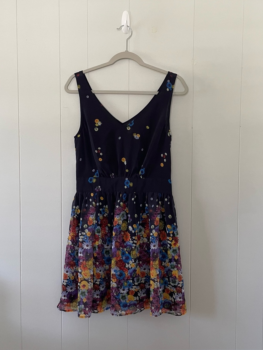 Hinge Women’s Small Navy Floral Print Sleeveless Fit & Flare Dress